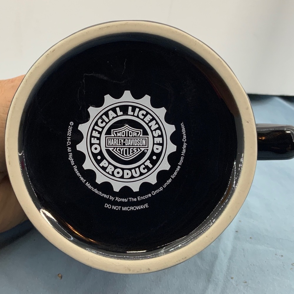 Harley-Davidson Biker Coffee Mug Black Orange 3D Logo Studded Base 2002 Vintage - Picture 5 of 5